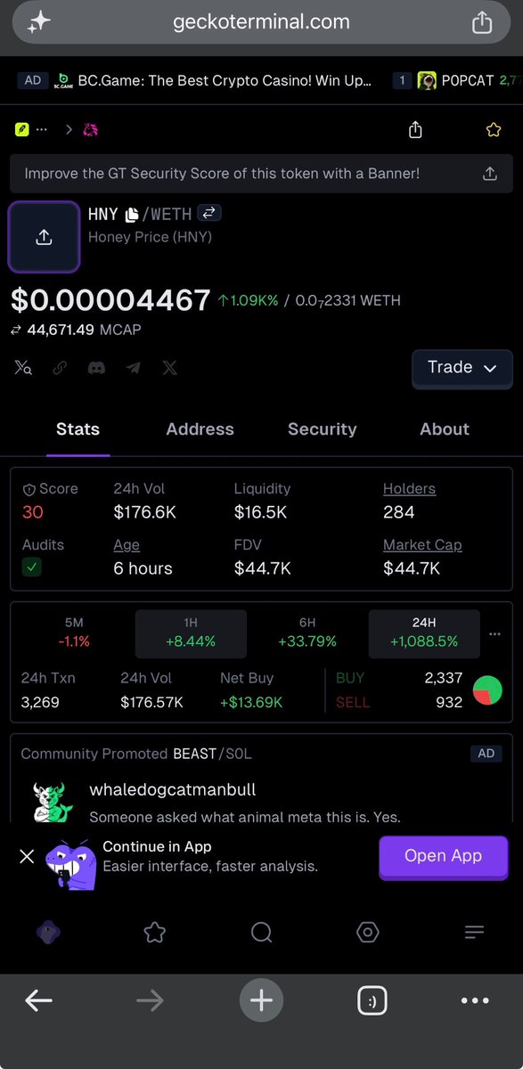 HoneyPadRH's tweet photo. @jnyji4 This is our price update from gecko terminal, DEXscreener is wrong https://t.co/Xp69Hb4Igp