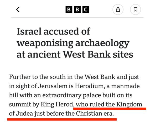 HonestReporting's tweet photo. The irony in @BBCWorld’s piece is almost too neat.

It accuses Israel of “weaponising archaeology,” then tells readers King Herod ruled the Kingdom of Judea “just before the Christian era.”

Curious phrasing.

Judea wasn’t defined by what came after it.

It was a Jewish kingdom.

Sometimes the framing tells you as much as the archaeology.