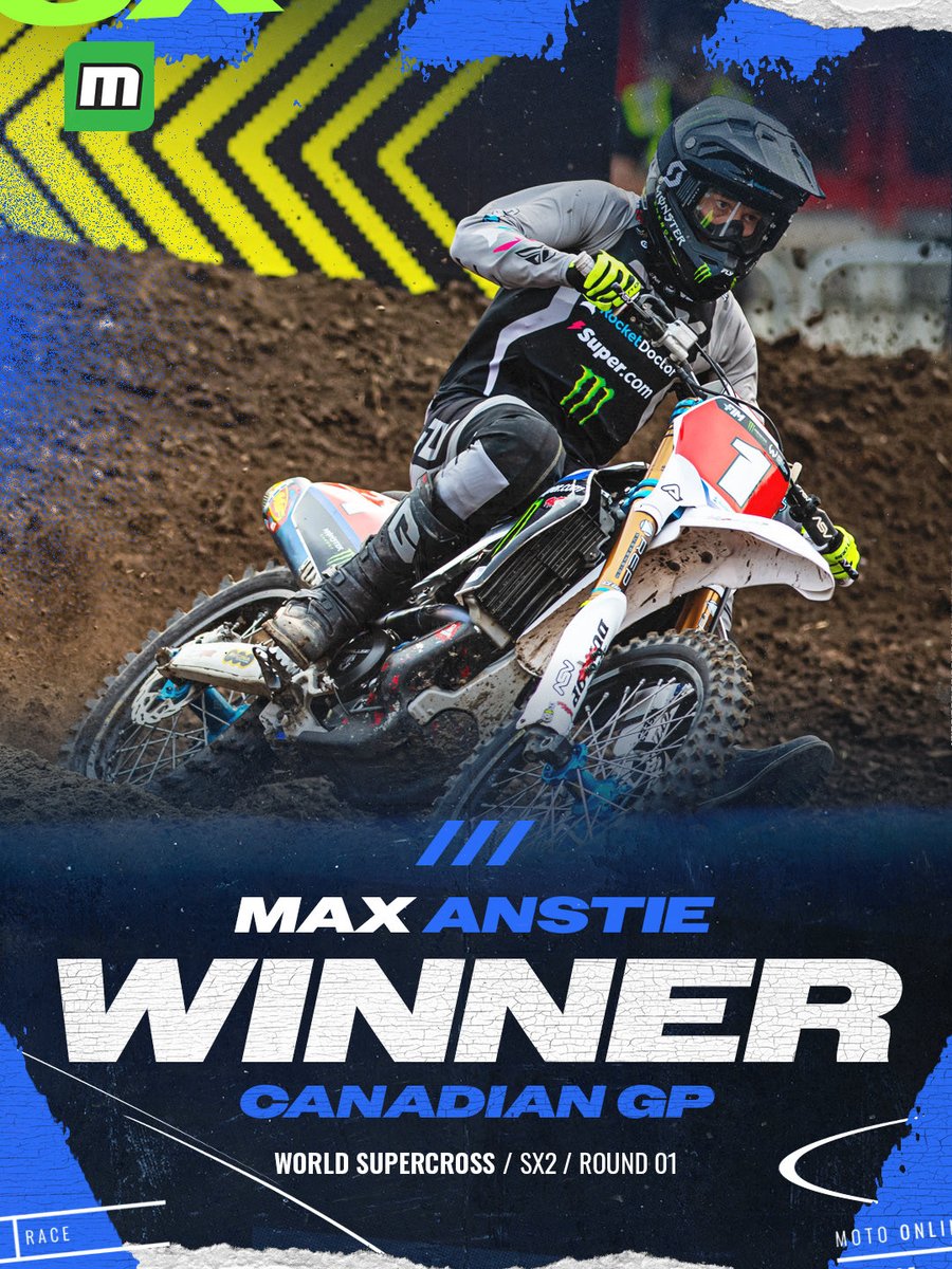 motoonline's tweet photo. π Max Anstie sweeps Calgary! π§Ή The reigning world champion was joined on the SX2 podium by Michael Hicks and Cameron McAdoo. #MotoOnline #WorldSupercross #WSX https://t.co/wpxY7mFPXJ