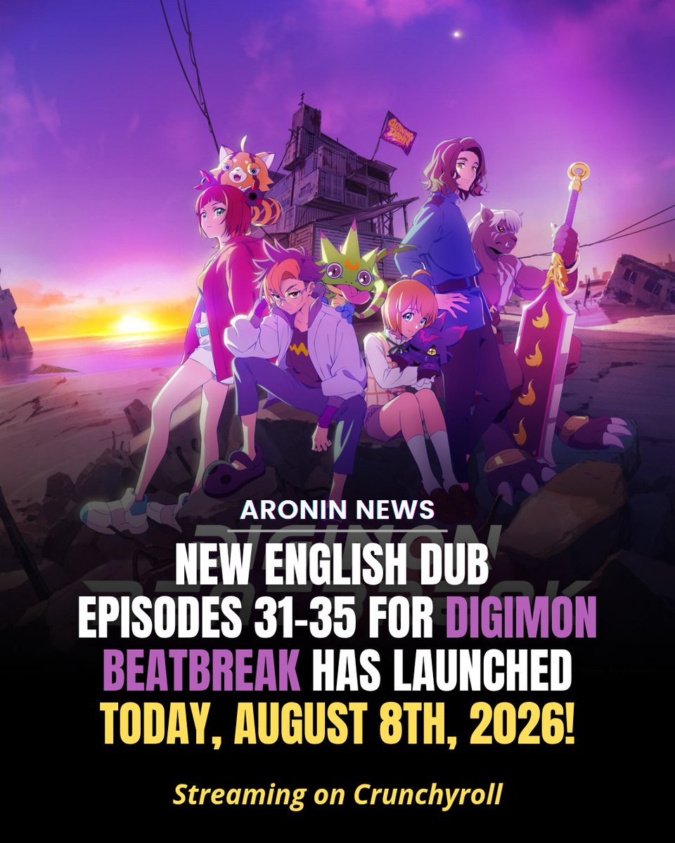 ARONINREVIEW's tweet photo. New English Dub Episodes 31-35 for Digimon Beatbreak has launched today, August 8th, streaming on @Crunchyroll. 

#Anime #Crunchyroll #Digimon #DIGIMONBEATBREAK #ビートブレイク 

Crunchyroll - https://t.co/RgRjt4Pdrb https://t.co/1BBLruPDED