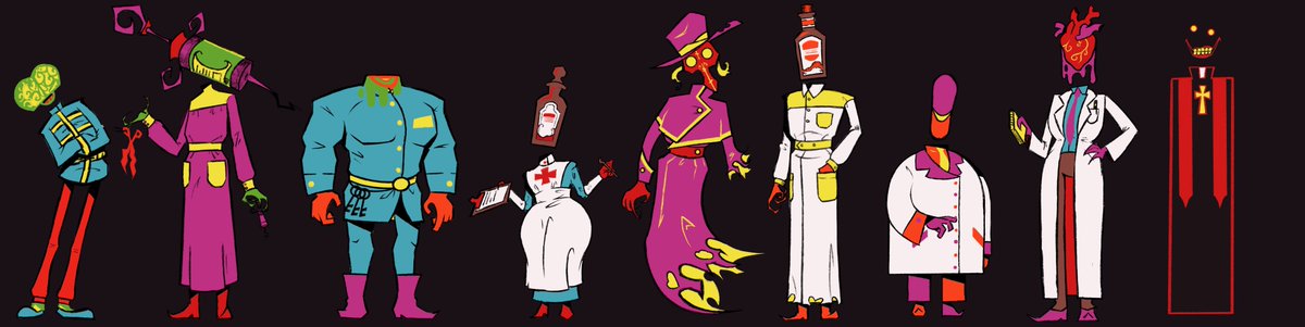 lNeonnickl's tweet photo. A surreal horror cast inspired by 1920s–1950s insane asylums and old medical institutions! Each character represents a different role within the asylum.

#OC #OriginalCharacter #CharacterDesign #ConceptArt #HorrorOC #HorrorArt #Asylum #SurrealArt https://t.co/Ij9oqs7Sr0