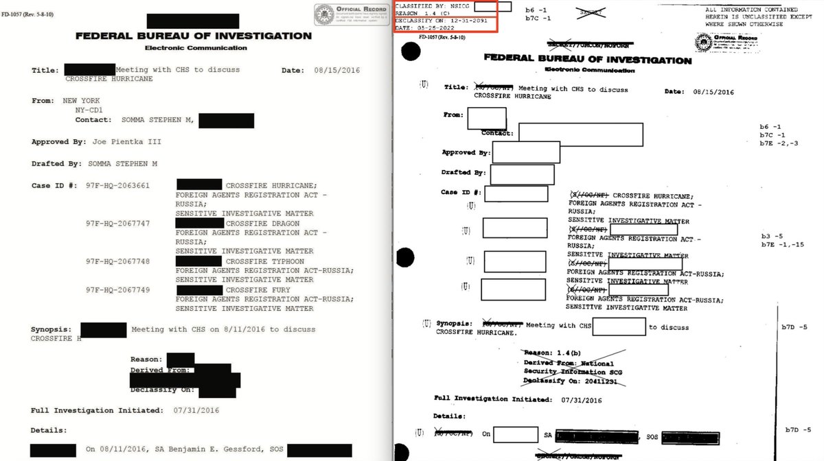 RealSLokhova's tweet photo. Obama's holdovers raided President Trump's home, Mar-a-Lago four years ago. 

They were scared President Trump was going to run again, and expose their Grand Conspiracy against him and you. 

 Lisa Monaco, Avril Haines and Alan Kohler secretly and retroactively re-classified the Crossfire documents President Trump previously declassified. 

They did it to protect themselves, Obama and the rest of his crew (Brennan, Comey, Clapper, Strzok, Rice). 

Here is a document I am named in which they reclassified until 2091 and snatched. I was falsely accused of being a Russian spy who had an affair with President Trump's National Security Advisor. They claimed President Trump was a traitor as a result. 

Thankfully, President Trump comeback and declassified the documents again. 

Will we see accountability?