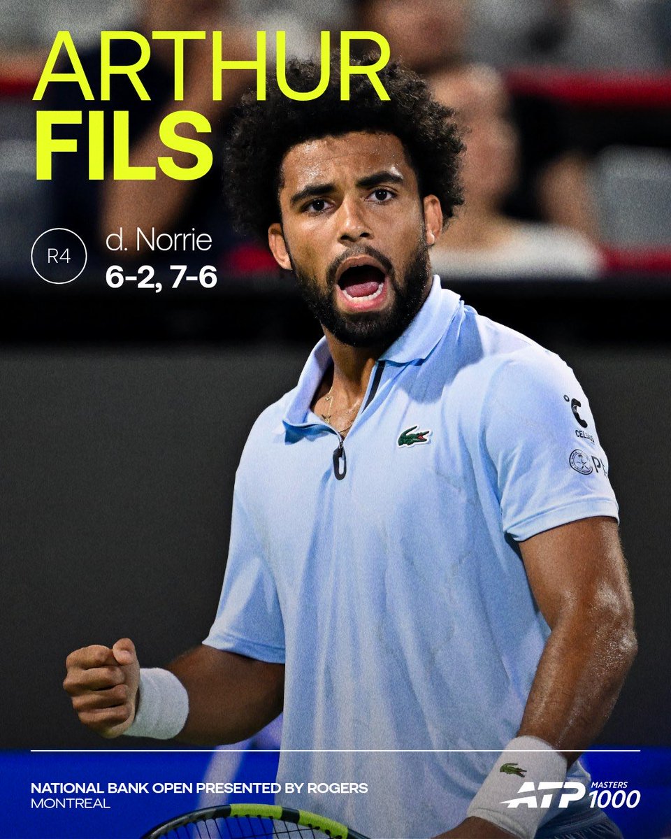 atptour's tweet photo. QF bound in Montreal 🍁

@ArthurFils survives tough Norrie test to set up rematch with Jodar.

@OBNmontreal | #NBO26 https://t.co/M8EL3txSJX