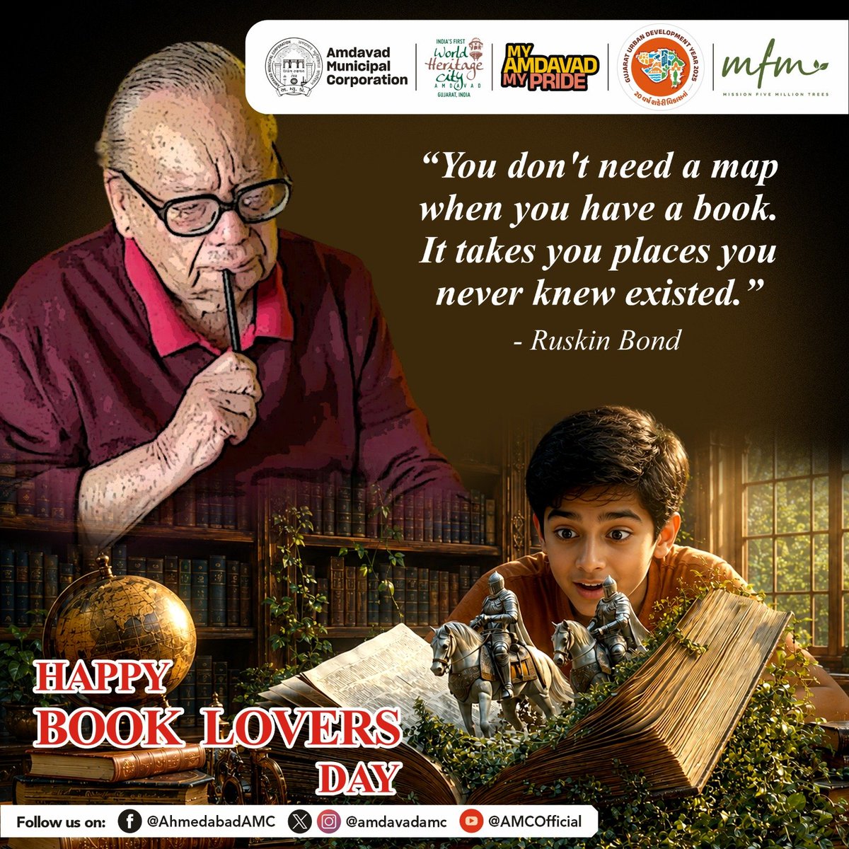 AmdavadAMC's tweet photo. Books spark imagination, improve language skills and bring communities together. This Book Lovers Day, AMC encourages all citizens to make reading a part of their daily lives and keep on learning.

#BookLoversDay #ReadingHabit #LearningTogether #CommunityDevelopment #MyCityMyPride