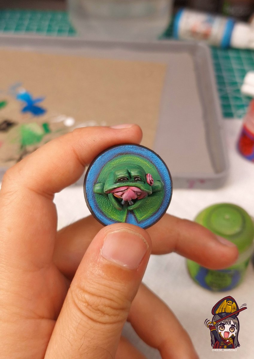 cheese_kra52363's tweet photo. Froggy Doro painted up! To give it a little bit of flair, I even painted the Doro sitting on a lily pad

#doro 
#doronation https://t.co/RzYVDaA8gc