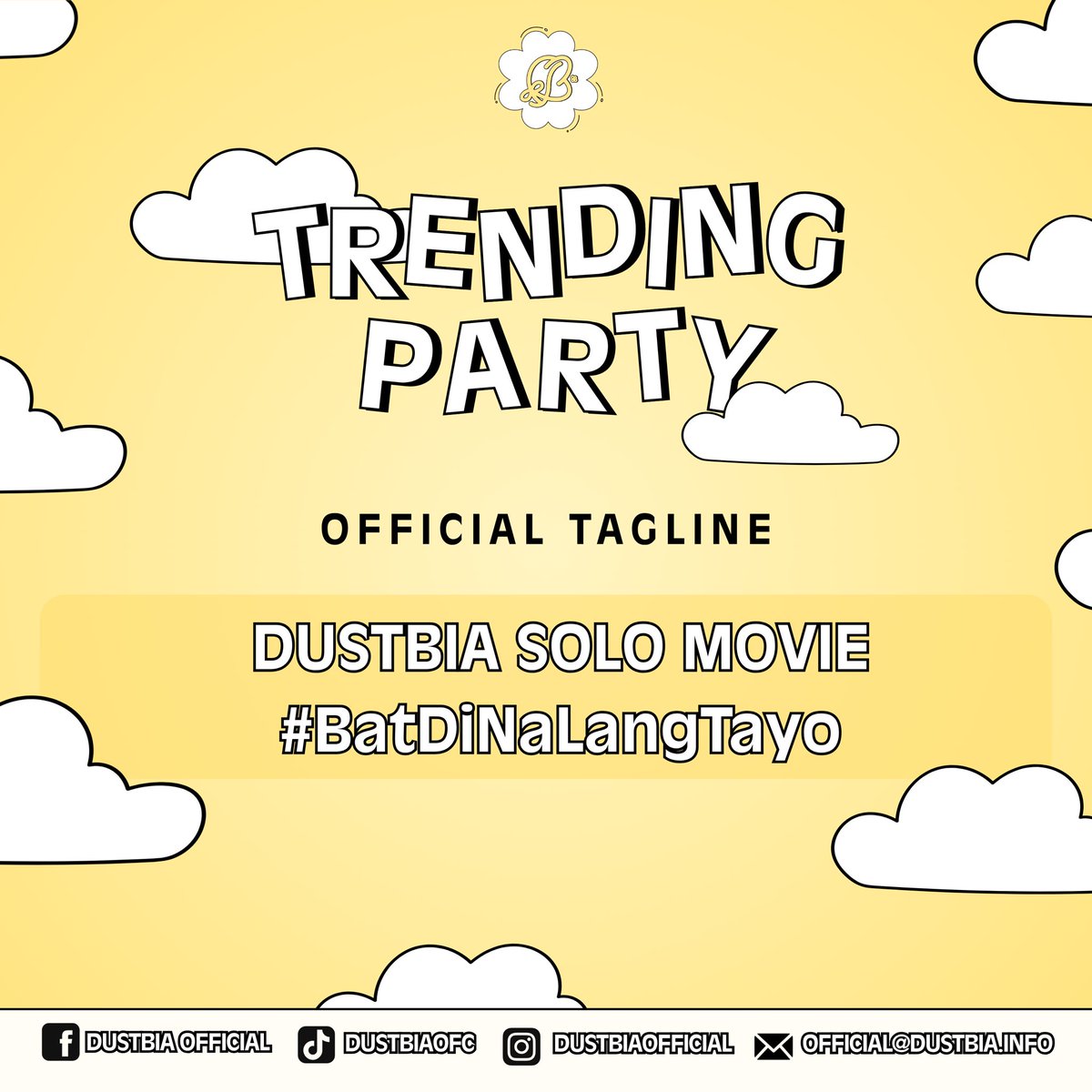 dusbiofc's tweet photo. 𝐓𝐑𝐄𝐍𝐃𝐈𝐍𝐆 𝐏𝐀𝐑𝐓𝐘 𝐒𝐓𝐀𝐑𝐓𝐒 𝐍𝐎𝐖!

OFFICIAL TAGLINE:

DUSTBIA SOLO MOVIE
#BatDiNaLangTayo

𝗥𝗲𝗺𝗶𝗻𝗱𝗲𝗿𝘀:
➴ Minimum of three words
➴ Include pictures and videos
➴ Refrain from double tagging
➴ No emojis and numbers
➴ Engage on fresh tweets

𝗧𝘄𝗲𝗲𝘁 • 𝗥𝗲𝘁𝘄𝗲𝗲𝘁 • 𝗥𝗲𝗾𝘂𝗼𝘁𝗲 • 𝗥𝗲𝗽𝗹𝘆

𝗥𝗲𝗺𝗶𝗻𝗱𝗲𝗿𝘀:
➴ Minimum of three words
➴ Include pictures and videos
➴ Refrain from double tagging
➴ No emojis and numbers
➴ Engage on fresh tweets

𝗧𝘄𝗲𝗲𝘁 • 𝗥𝗲𝘁𝘄𝗲𝗲𝘁 • 𝗥𝗲𝗾𝘂𝗼𝘁𝗲 • 𝗥𝗲𝗽𝗹𝘆