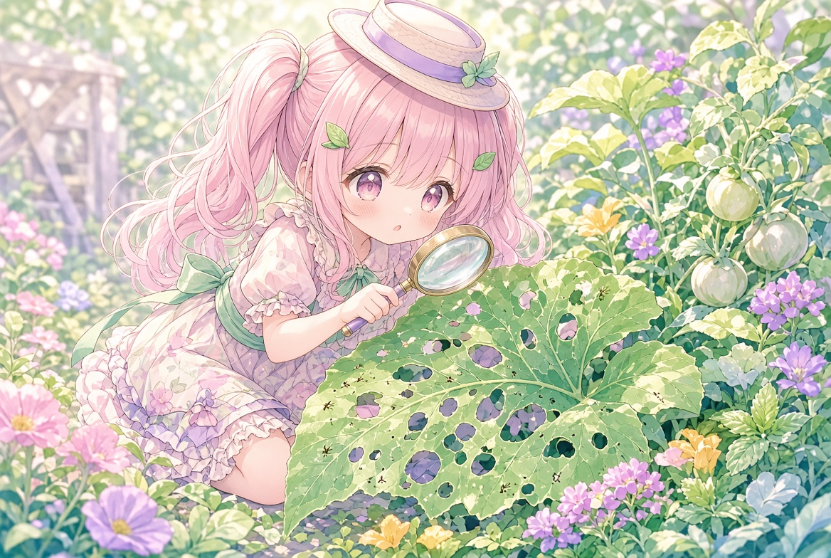 eoaxv's tweet photo. 葉っぱに残る小さな謎 🌿

丸い穴を発見したよ 🔍
だれが食べたのかな 🐛

葉っぱの裏も見てみよう 👀
かじった跡を探そう 🦗

虫の足あと見つかるかな 🐾
夏の畑を探偵気分で観察しよう ☀️

#自然観察 #自由研究 #家庭菜園 https://t.co/DU0btzV6WE