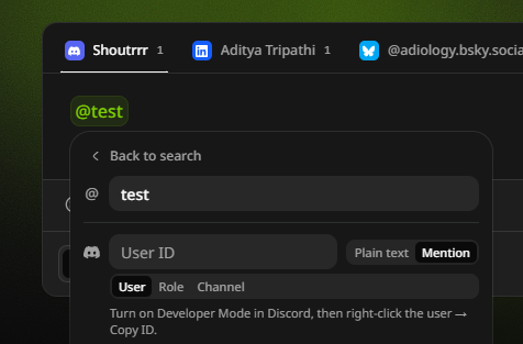 AdityaTripathiD's tweet photo. The new Discord mention editor is live on @Shoutrrr v1.4.2! https://t.co/l0SLEzMMRZ