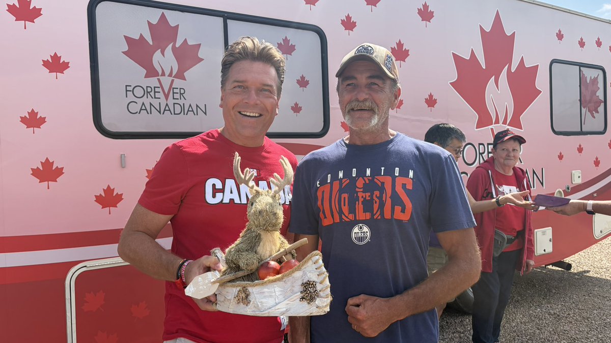 LukaszukAB's tweet photo. Great day in Morinville and Westlock.

The best part of the #ForeverCanadian tour is meeting thousands of amazing Canadians and hearing their unique stories why being Canadian matters.

Thank you for your craft gifts. The moose in a canoe is now a Unity Bus dashboard ornament. 🫎 https://t.co/KKxJb7aw8V