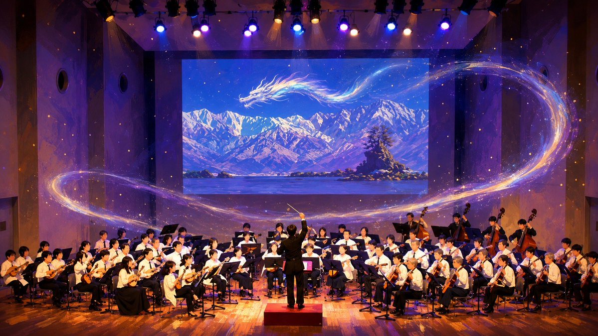 Kanazawa_ME's tweet photo. 第40回北陸三県マンドリン合同演奏会より🎶

青山涼さん作曲「虹龍山嶺」をご紹介します❣️

富山発のマンドリンオリジナル曲✨
立山連峰の壮大さと美しさを感じる音楽を���ぜひお楽しみください🐉🏔️

https://t.co/dURffVvUFf https://t.co/JzBGu4ih5B