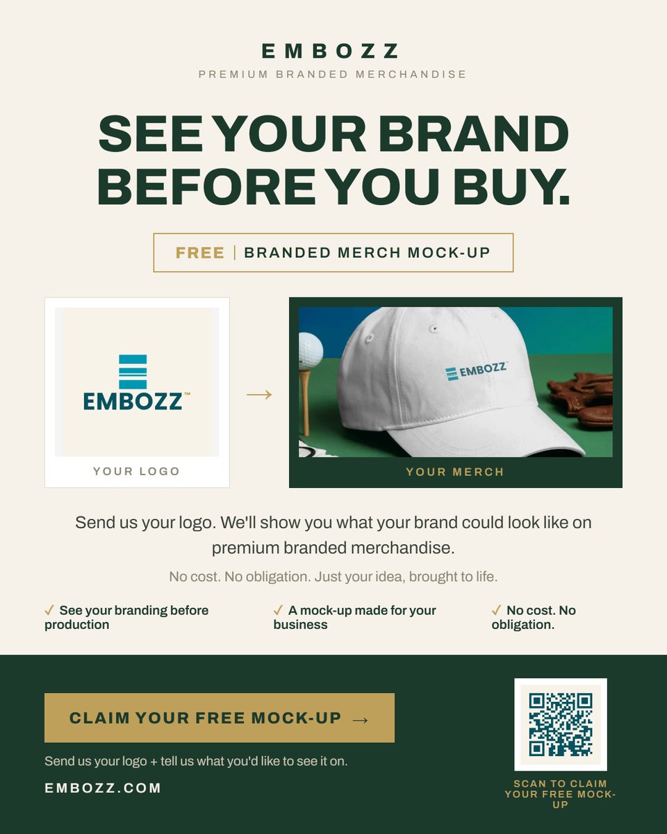 embozzofficial's tweet photo. @elonmusk Your brand. On merch. Before you buy.

We're offering businesses a FREE branded merch mock-up.

Send us your logo + tell us what you'd like to see it on. We'll bring the idea to life.

No cost. No obligation.

👉 https://t.co/DeChs1UVbQ https://t.co/k3995oIcKG