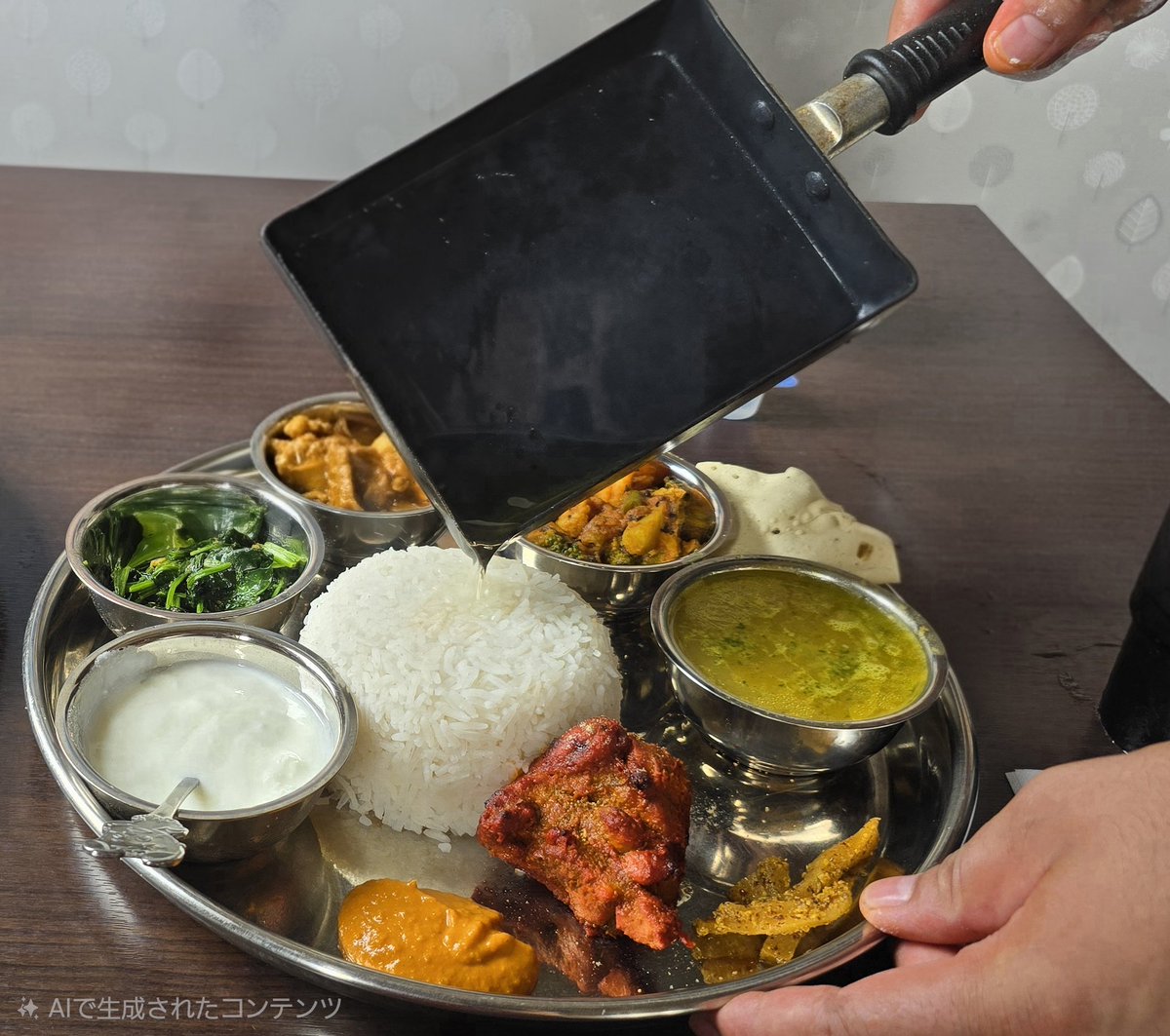 currymemorandum's tweet photo. いつの間にかダルバートを提供してくれるお店が増えていたのでいってみました！
熱々ギーを、卵焼きフライパンで(笑)かけてくれます👍
ダルはさらさらなのにふくよかなうまみでとても好きな味😊
お邪魔する機会が増えそう
#インドネパール料理
#ネパール伝統ターリーセット
#ゴルカキッチン
#西ノ京 https://t.co/3458MGBm1k