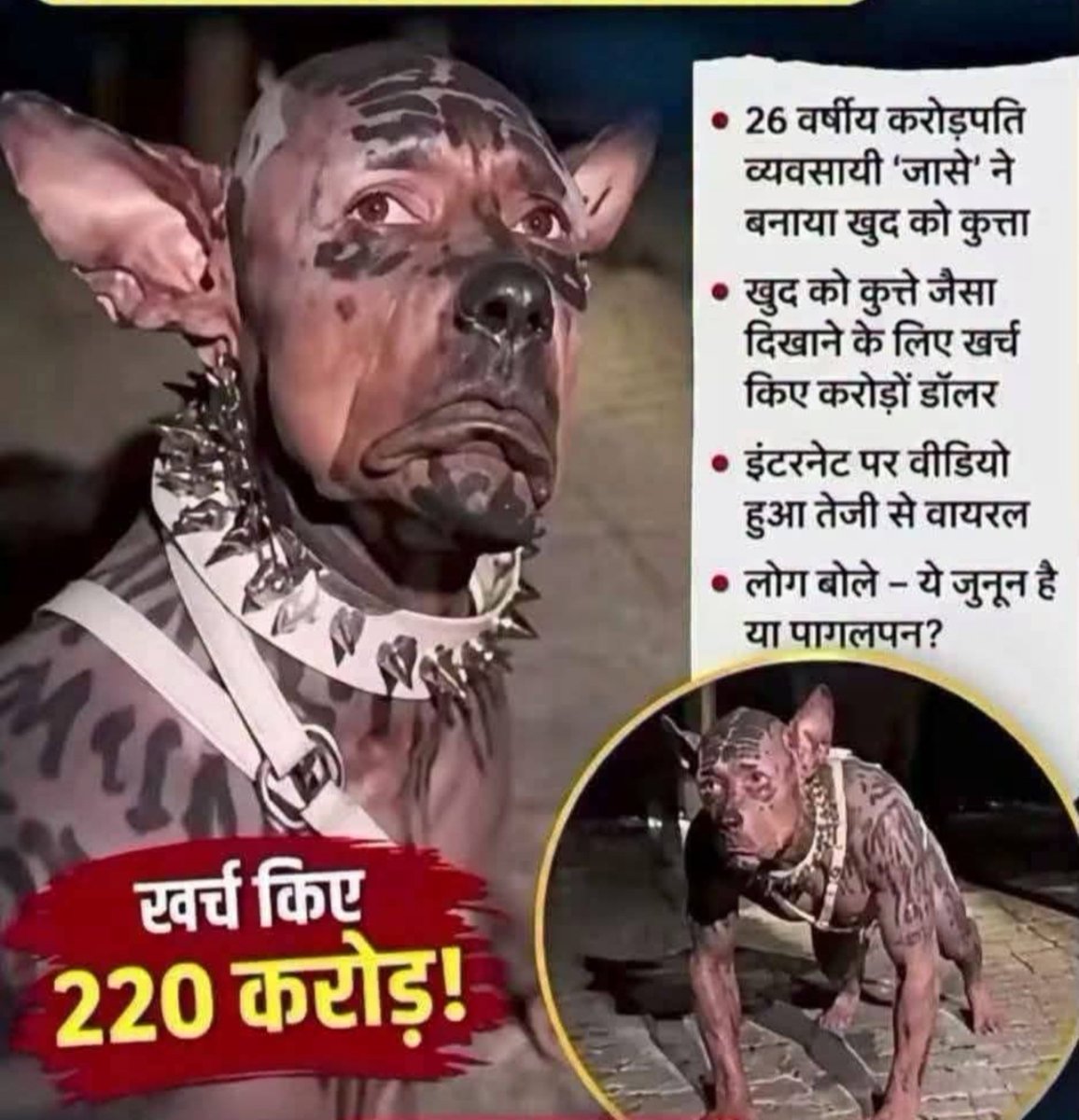 Aarti202's tweet photo. जापान का करोड़पति इंसान बना कुत्ता 🐶🙆 अब इंसान बहुत अजीब शौक पालने लगा है बताओ 

जापान के Toco नाम के आदमी ने कुत्ता बनने के लिए 220 करोड़ खर्च कर दिया 

क्या यह सच है या सिर्फ भ्रम, इंसान का जुनून है या पागलपन?

पैसा है तो घूमो फिरो राजाओं वाली जीवन जिओ 🐶 बनने की क्या जरूरत है