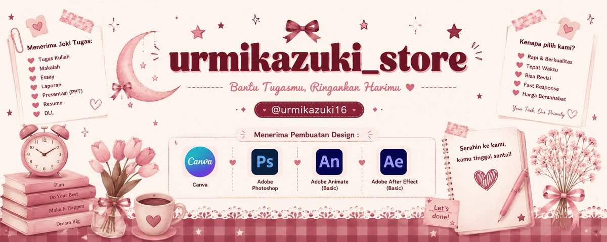 urmikazuki16's tweet photo. โKAK, BISA BIKIN TUGAS DESAIN?โBISAA DONGโผ๏ธ
๐จ Canva | ๐ฅ๏ธ Photoshop
๐๏ธ Animate Basic | ๐ฌ After Effects Basic
๐ Makalah | ๐ Essay | ๐ PPT | ๐ Laporan
Tugas numpuk? Serahin ke kami!
๐ DM @urmikazuki16
๐Your task, our priority.๐
#zonauang #zonajajan #jokidesign #jokitugas https://t.co/MA93FMbVC2
