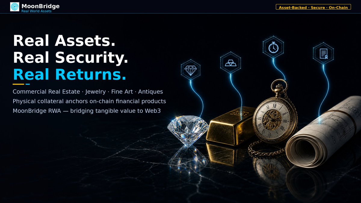 Moonbridge_RWA's tweet photo. 🔒 In a market full of uncertainties, real asset backing is the strongest foundation!
RWA (Real World Assets) is reshaping the value logic of decentralized finance. Unlike purely virtual tokens, RWA financial products backed by real commercial real estate, high-value jewelry, rare artworks, and antiques offer unparalleled security advantages.
#MoonBridge #RWA #CryptoInvestment #Web3 #AssetTokenization #RealWorldAssets #SecureInvesting
