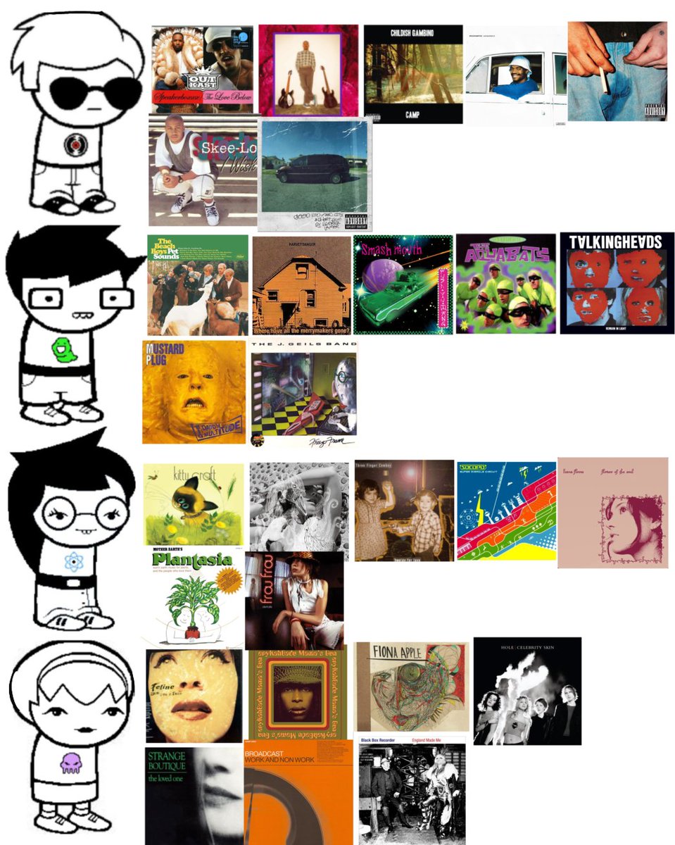 junejeggs's tweet photo. Albums i think the beta kida are bumping but its just my favorite albums.
#homestuck #johnegebert #davestrider #roselalonde #jadeharley #betakids https://t.co/SyUVOur1MF