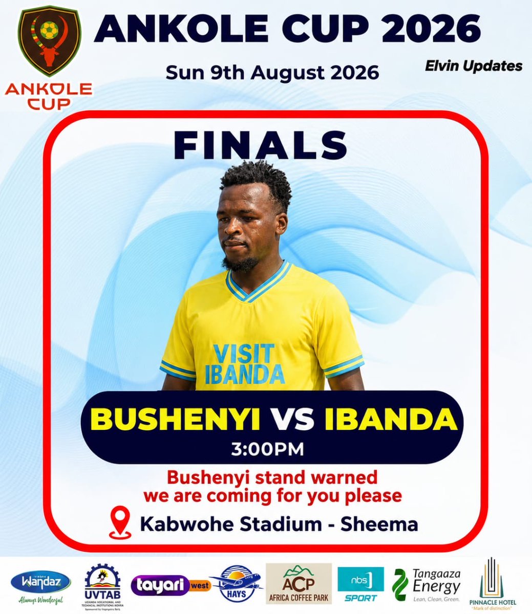 Ankolecup's tweet photo. Twashuma, twashuma…! 🔥🔥
Twena tweshangye Kabwohe aha Grand Finale ya #Ankole Cup 2026!⚽

#BUSHENYI 🆚 #IBANDA

Ka vibe ka #Kabwohe! 🔥🙌
#AnkoleCup2026 https://t.co/lzhA6r6rUE