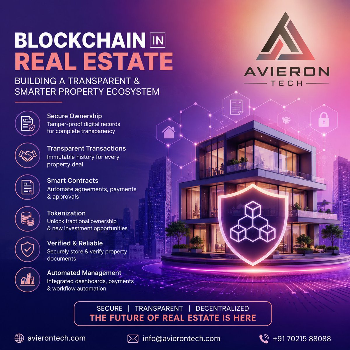 avierontech's tweet photo. 🏢 Blockchain + Real Estate Smarter Property Ecosystem 🔗Secure ownership, transparent transactions, smart contracts &amp; real-world asset tokenization—blockchain is reshaping real estate.
🌐 https://t.co/90HYGpZlqS

#Blockchain #RealEstate #Web3 #PropTech #AvieronTech https://t.co/aGgLq9TmPE