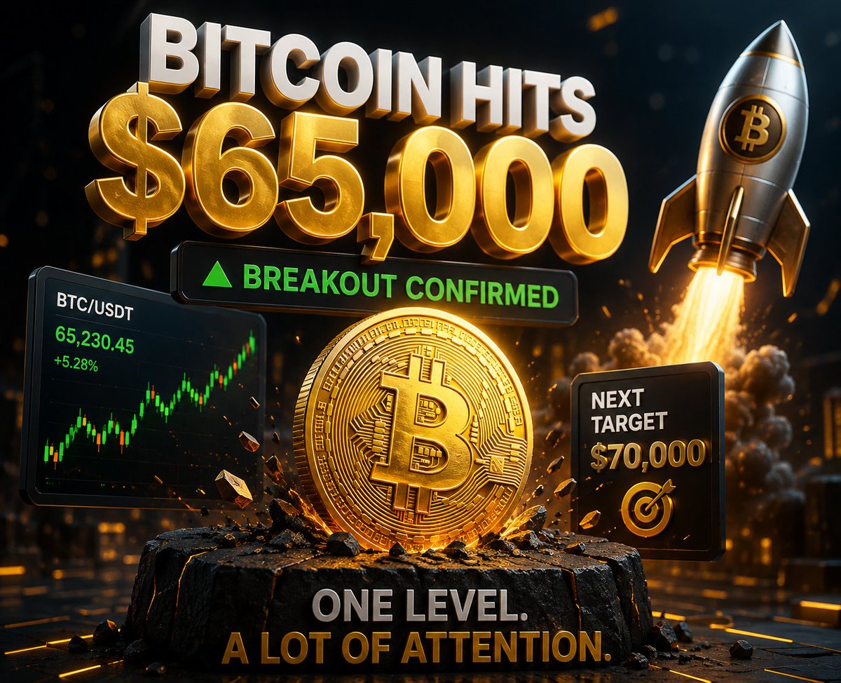 Jon_sens's tweet photo. Bitcoin has reclaimed the $65,000 mark, and the market is paying attention again.

But the real story is not the breakout itself — it is whether BTC can stay above this area and turn it into support.

If buyers keep control, momentum could build fast. If not, a round of profit-taking may pull price back into the range.

For now, I am watching volume, structure, and BTC’s reaction around this key level. The next few sessions should tell us a lot.

$65K is back on the board — now comes the real test. 👀

#Bitcoin #BTC #Crypto @CryptoNewsHntrs