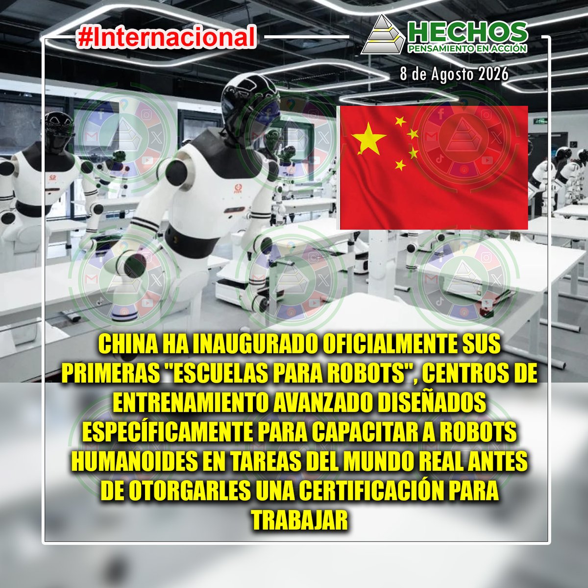 hechoscolima's tweet photo. China ha inaugurado oficialmente sus primeras  escuelas para robots , centros de entrenamiento avanzado diseñados específicamente para capacitar a robots humanoides en tareas del mundo real antes de otorgarles una certificación para trabajar 
#hechoscolima https://t.co/Dpebzg3LfQ
