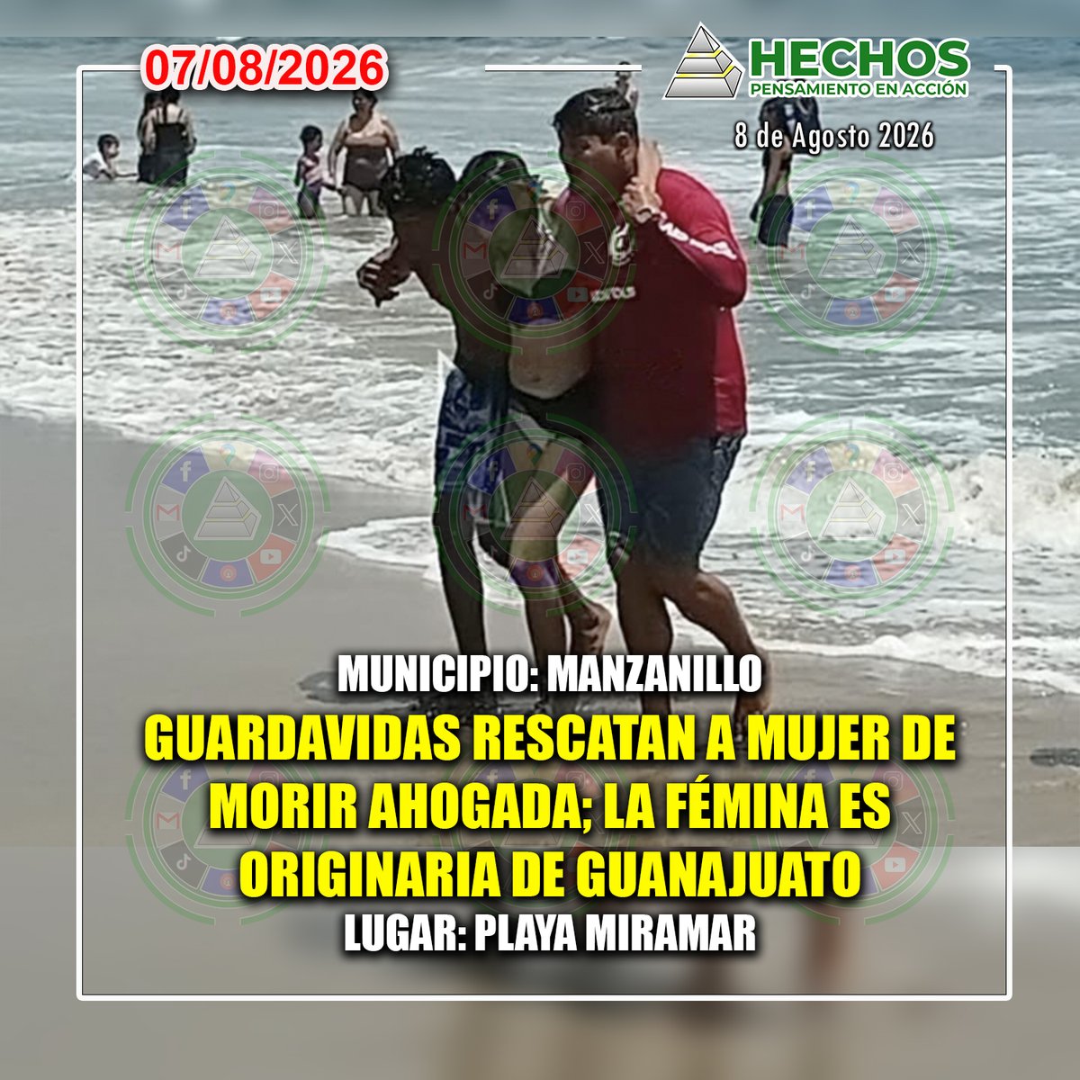 hechoscolima's tweet photo. El pasado 7 de agosto: Guardavidas Rescatan a mujer de morir ahogada en Playa Miramar, Manzanillo; la fémina es originaria de Guanajuato
#hechoscolima https://t.co/4QVU01Q7lw