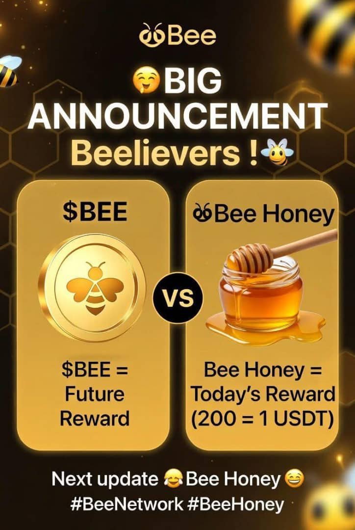Whalesalertt's tweet photo. BIG ANNOUNCEMENT Beelievers!

$BEE is officially upgrading to Bee Honey after the next update!

📌 Difference: 👇
• $BEE = Your Future Reward (Long-term)
• Bee Honey = Your Reward Today

200 Bee Honey = 1 USDT (Polygon)

Keep mining + do tasks in Event Cente https://t.co/Tyobsb6jvV