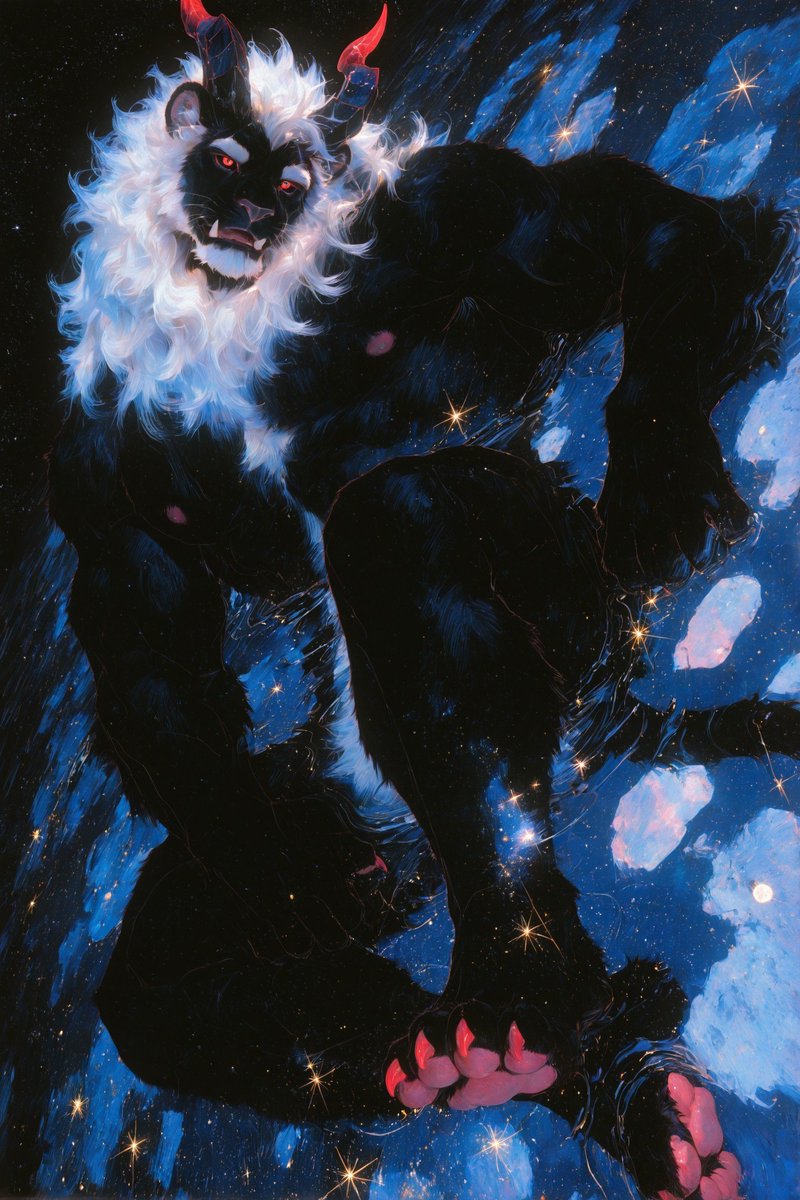 SomethingK13's tweet photo. Someone randomly found this old gen of mine and reminded me that it exists 😭

It’s from an earlier version of my pipeline, but honestly… I still really like how this one turned out.

Still rather fond of this beast. 🖤🌌 https://t.co/mIwwb0oX8R