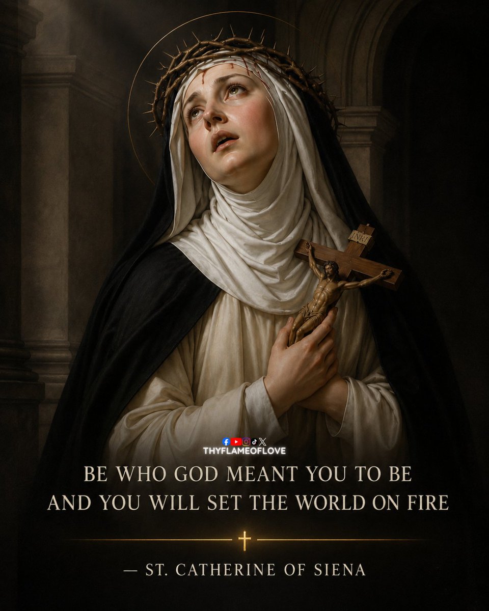 thyflameoflove's tweet photo. “Be who God meant you to be and you will set the world on fire.”
— St. Catherine of Siena

God did not create you to copy everyone else or chase the life they expect from you. He gave you gifts, a purpose, and a path to holiness that is yours to follow. 

Being who God meant you to be does not mean doing whatever feels good. It means becoming the person He calls you to be through prayer, courage, humility, and obedience. 

When you stop living for approval and start living for Christ, your life can awaken faith in others. The world is changed by ordinary people who fully say yes to God.

💬 Are you becoming who God created you to be, or who the world pressures you to be?

Share this to help set the world on fire with a burning love for God ❤️‍🔥