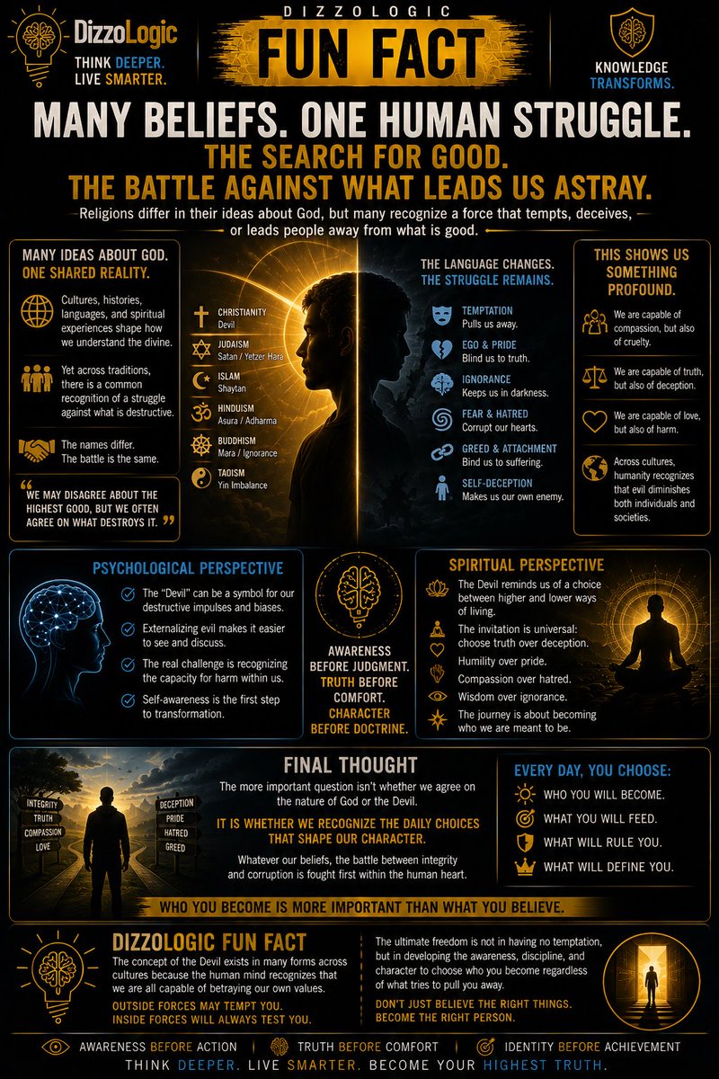 TheSoftLifeGod's tweet photo. Humanity has countless ideas about God.

Yet many traditions also recognize something that pulls us away from truth, compassion, humility, and integrity.

Call it the Devil, ego, temptation, ignorance, or destructive impulse.

The language differs. The human struggle remains. https://t.co/f325fFOBQR