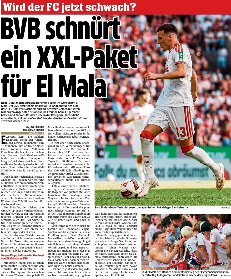 BehVauBehNews's tweet photo. Beitrag aus der Express (09.08.26)
#bvb #dortmund #Bundesliga #borussia #bellingham #asllani #FIFACWC #sancho #FIFAWorldCup #kovac #schlotterbeck #Kovac #adeyemi #Guirassy #westfalenstadion #kicker #ChampionsLeague #reggiani #ricken #nrw #signalidunapark #reus #prates https://t.co/dT4BOwvN1O