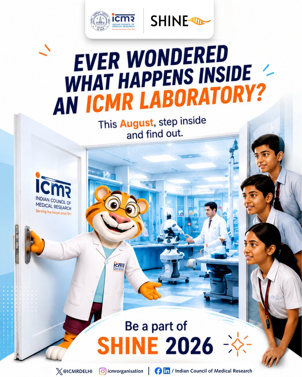 ICMRDELHI's tweet photo. Curious about what actually goes on inside research lab? 🧬🔍

Step out of the classroom &amp; into the action with SHINE ✨!
An exclusive ICMR lab experience designed specifically for young curious minds!!

 #SHINEatICMR #YoungScientists #LabLife #ScienceIsCool https://t.co/BGWYvfUCZn