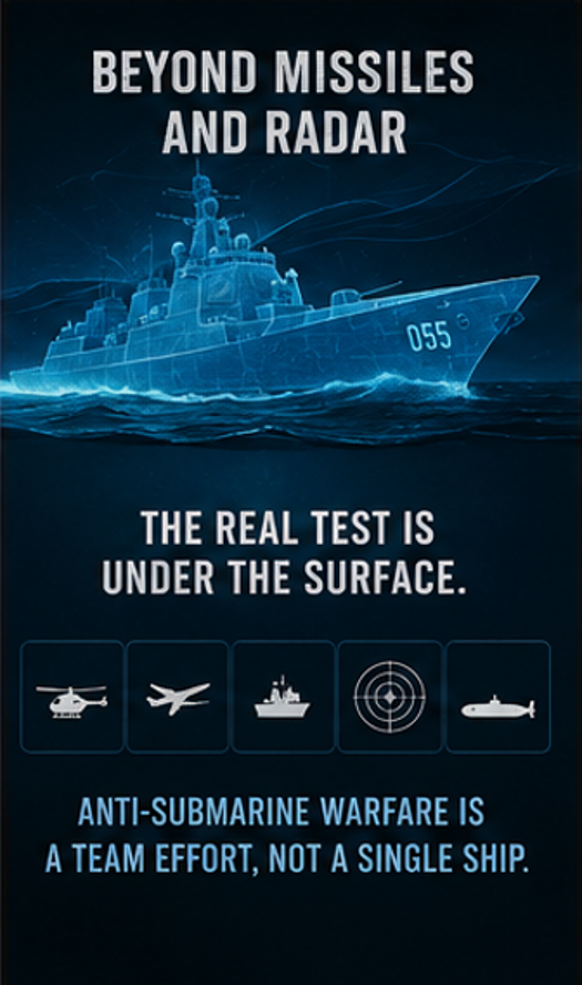 silent811sd's tweet photo. A simulated submarine attack can be more revealing than another missile test. The Type 055 exercise puts attention on whether China’s fleet can detect, track and neutralize underwater threats before they strike. #Type055 #PLANavy https://t.co/mq357hBafO