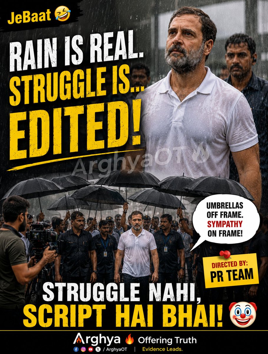 arghyaOT's tweet photo. “PR Masterstroke or Overacting? 👇🤣”

#memes
#politicalsatire
#politics #umbrella
#rahulgandhi #trending https://t.co/OTqCM6vm40