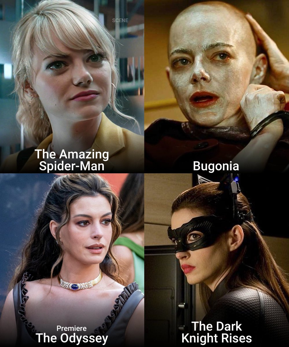 ScenefX's tweet photo. Emma Stone and Anne Hathaway in two different roles https://t.co/Q3cnBnwKme
