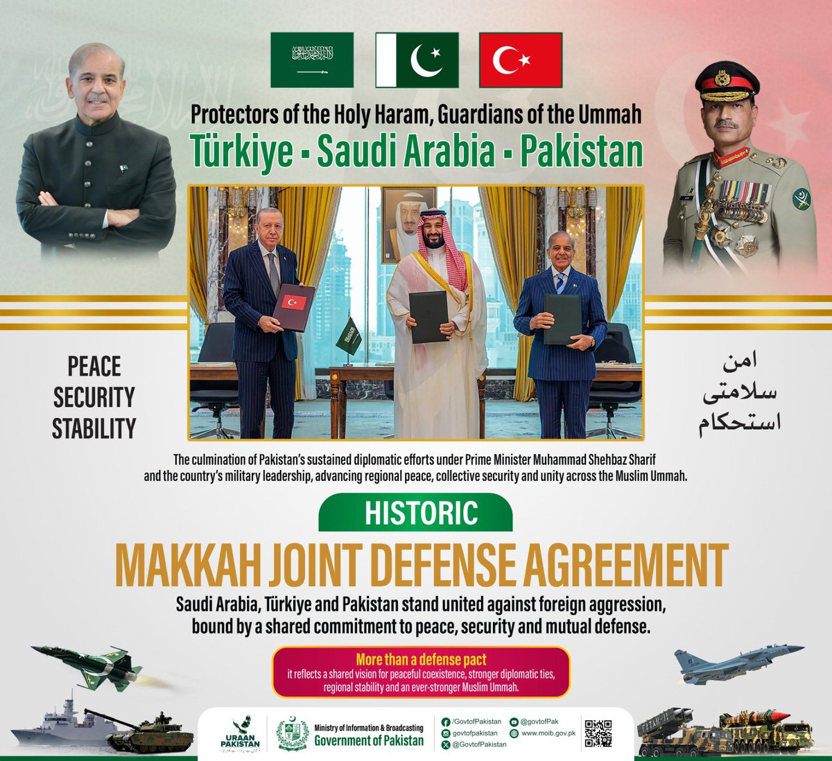 itsokeridz's tweet photo. Bringing together economic weight, high-tech defense capabilities, and combat expertise, CDF Asim Munir’s strategic diplomacy has reshaped the regional security calculus.
#SaudiPakistanTürkiye https://t.co/VEIk79dfKN