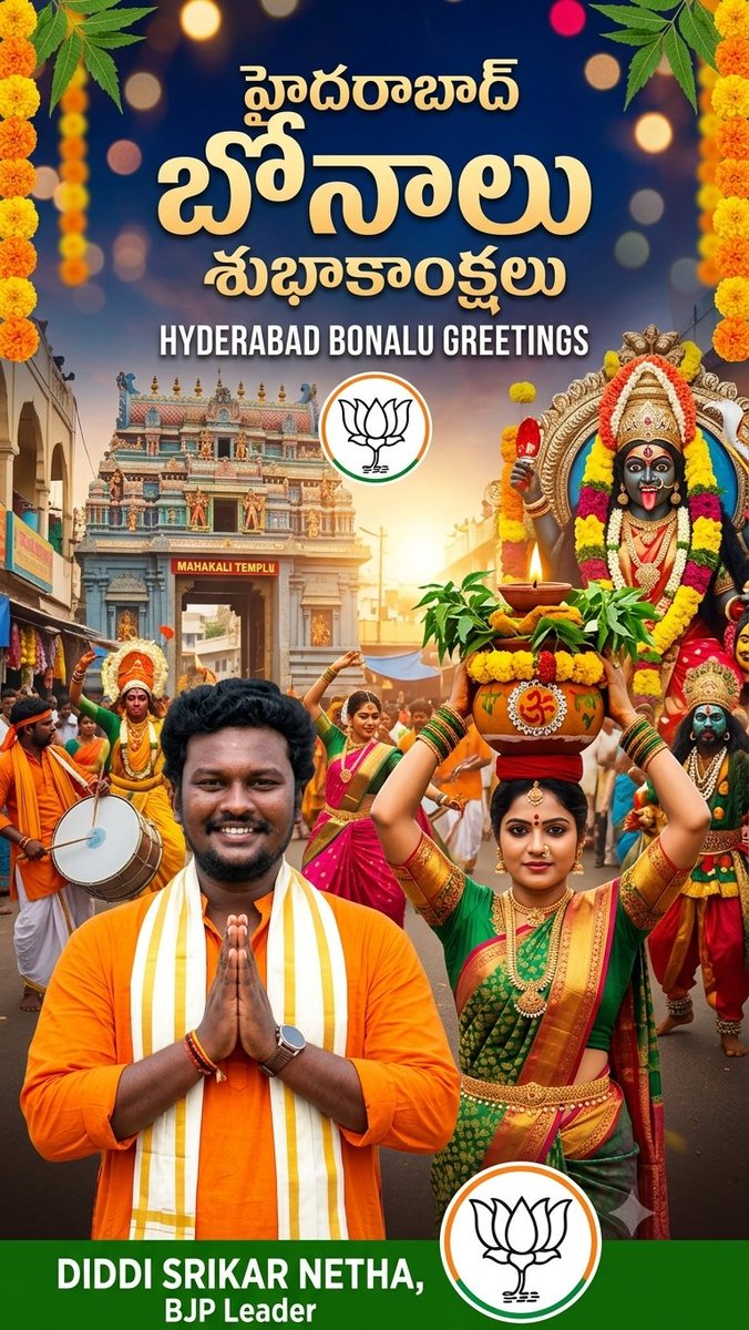 srikar_diddi's tweet photo. Greetings to all on the auspicious occasion of Bonalu. I pray to the ever virtuous Mahankali Ammavaru to bestow peace, good health and prosperity.

#HappyBonalu 
#Bonalu2026 

Regards,
Diddi Srikar Netha... https://t.co/dnU0SsFx97