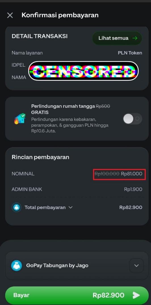 Rismaa202's tweet photo. Baru ngeh di bulan Agustus bulannya promo, di aplikasi GoPay ada promo Token PLN Harga Merdeka! token PLN 100rb cuma bayar 81ribu #GOPAYPLN81RIBU https://t.co/9hSvwmj6VK