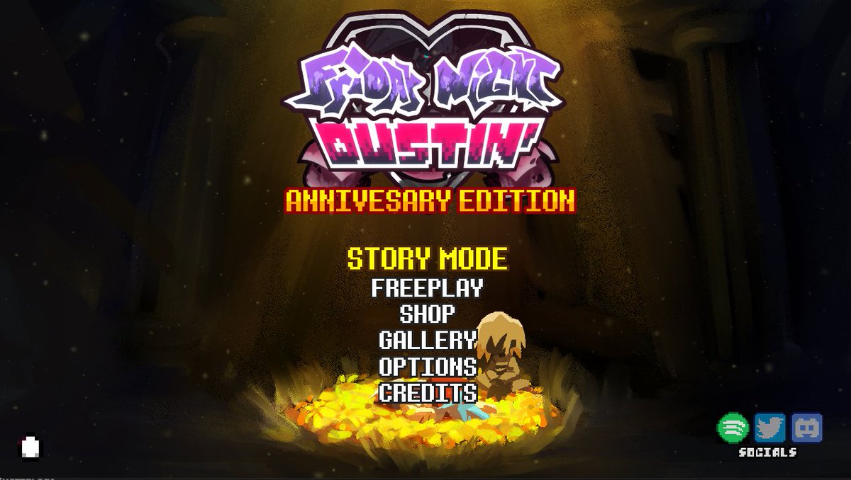 FNFDustin's tweet photo. Happy FND' anniversary  

To celebrate it, we have made an anniversary update of the mod, with a lot of QoL updates, optimitzations, options and secrets!

https://t.co/HJHFxgJ0c9 https://t.co/MBMFi5g4LN
