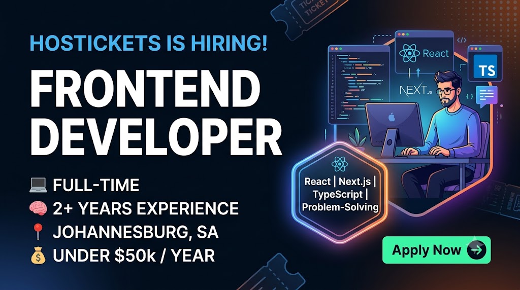 SmartJobConnect's tweet photo. 𝗛𝗼𝘀𝘁𝗶𝗰𝗸𝗲𝘁𝘀 𝗶𝘀 𝗵𝗶𝗿𝗶𝗻𝗴: 𝗙𝗿𝗼𝗻𝘁𝗲𝗻𝗱 𝗗𝗲𝘃𝗲𝗹𝗼𝗽𝗲𝗿

2+ years | React | Next.js | TypeScript
Johannesburg, South Africa | Full-time | Under $50K

https://t.co/AXDmdOEftT

#FrontendDeveloper #ReactJobs #TechJobs #Hiring https://t.co/qWkuG9g9lo