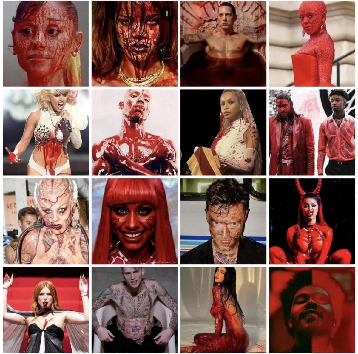 BGatesIsaPyscho's tweet photo. “It’s a Blood Baptism” 

“The symbolic death of a Star - Jayden Smith, Jenna Ortega, Katy Perry, Billie Eilish” 

“To remind everyone who really holds the Power”

Listen to @reality_revolt_ explain Hollywood Celebrities Blood Sacrifices & rituals. 

They literally don’t even hide it - we just never noticed.