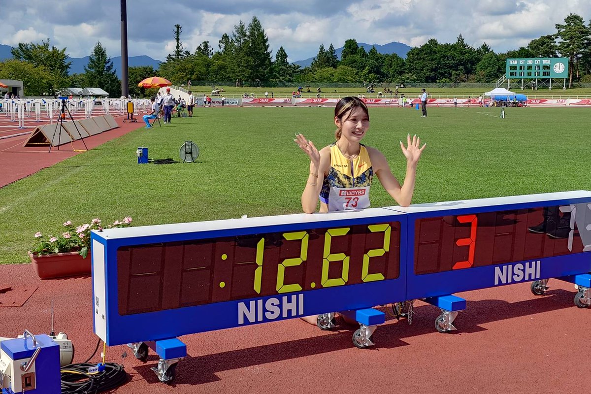 Getsuriku's tweet photo. #富士北麓ワールドトライアル
女子100mH（－0.2）
🥇中島ひとみ（長谷川体育施設）12秒62
予選で出した自身の日本記録に並ぶ！
🥈青木益未（七十七銀行）12秒72
🥉田中佑美（富士通）12秒95

https://t.co/sQiwlTziVb https://t.co/yORX4O5mm7