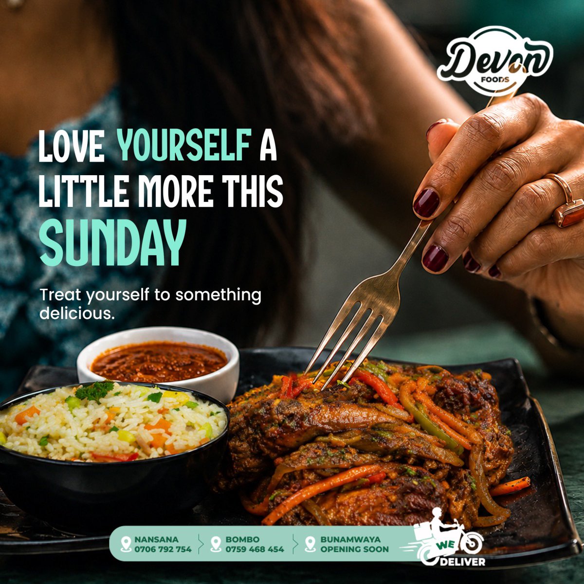 devonfoodsug's tweet photo. Self love Sunday.
Slow down, take a well-deserved break, and dine at #DevonFoodsResturants located at Bombo | Nansana | Bunamwaya
๐ Call for delivery: ๐ Bombo: 0759 498 454 | ๐ Nansana: 0708 792 754
#SundayTreat #DevonFoods https://t.co/idHvrUBf1k