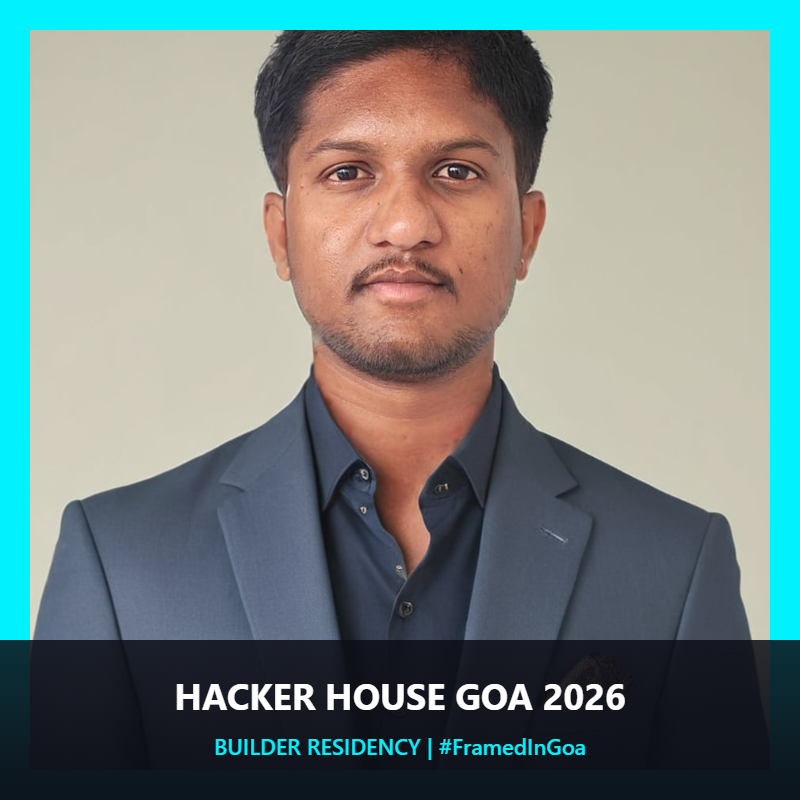 iamyogireddy's tweet photo. Just framed my photo for Hacker House Goa 2026! #FramedInGoa https://t.co/ljVbyfWRoq