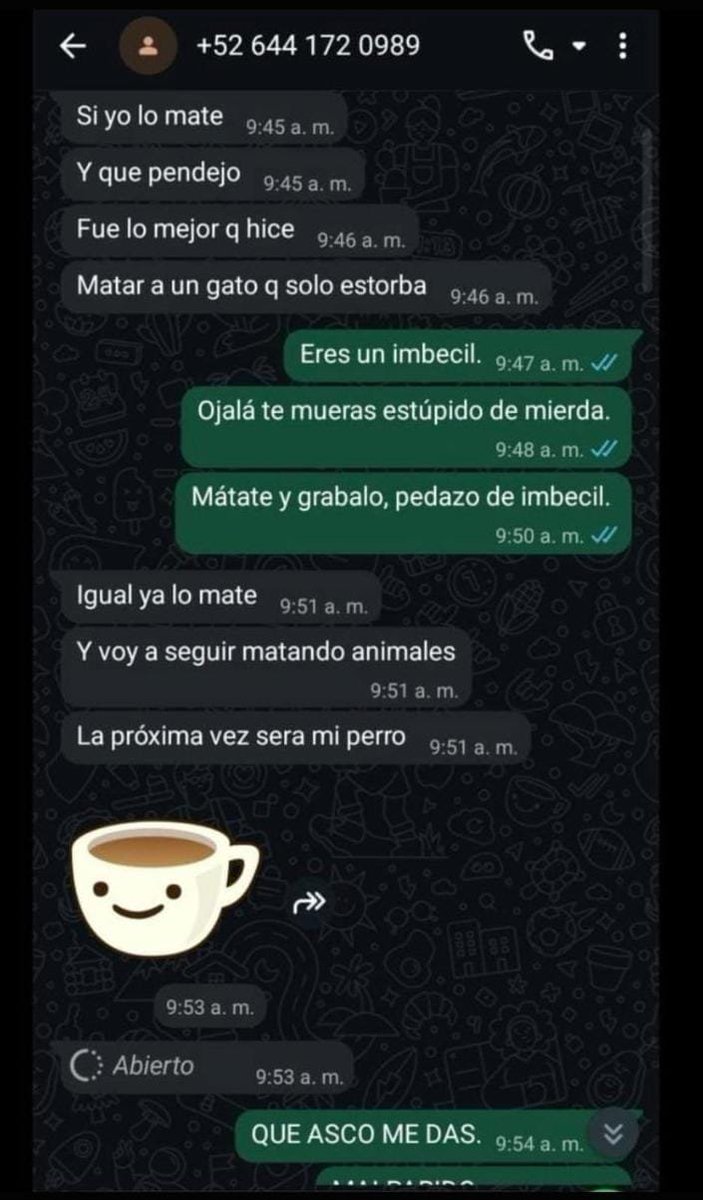 DeGuadalup92249's tweet photo. Se necesita el apoyo masivo de la comunidad para exponer, reportar y denunciar a esta persona.
 Se ha detectado a +52 644 172 0989 difundiendo contenido explícito de extrema violencia hacia los animales, además de haber atentado directamente contra la vida de su propia mascota. https://t.co/tvj6tIlhvF