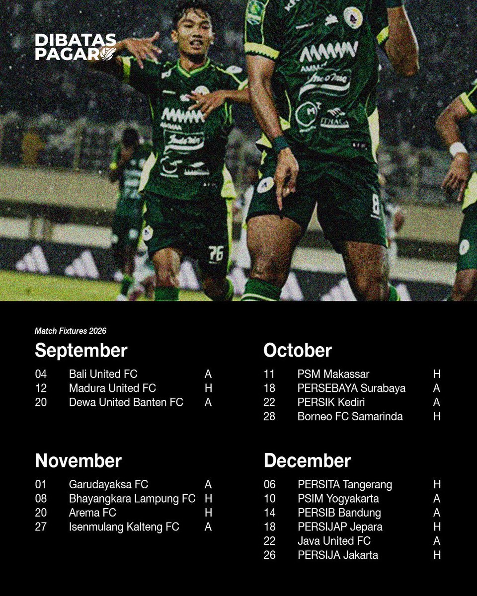 dibataspagar's tweet photo. Match Fixtures Season 2026/2027 

Perihal kandang dan tandang, mengawal dan merayakan sepakbola Sleman, sambil berharap Elang Jawa menunjukan tajinya setelah bounce back ke kasta tertinggi Liga Indonesia. We're coming back. 

#COSE @PSSleman https://t.co/fDpTRyHP4V