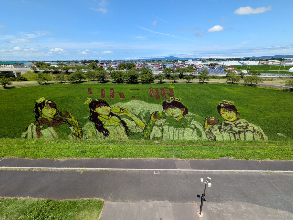 1959Fuji's tweet photo. 青森県田舎館村の田んぼアート観てきました✌️
#令和返魂香之図 
#りんご娘 https://t.co/O3NEIInqGY