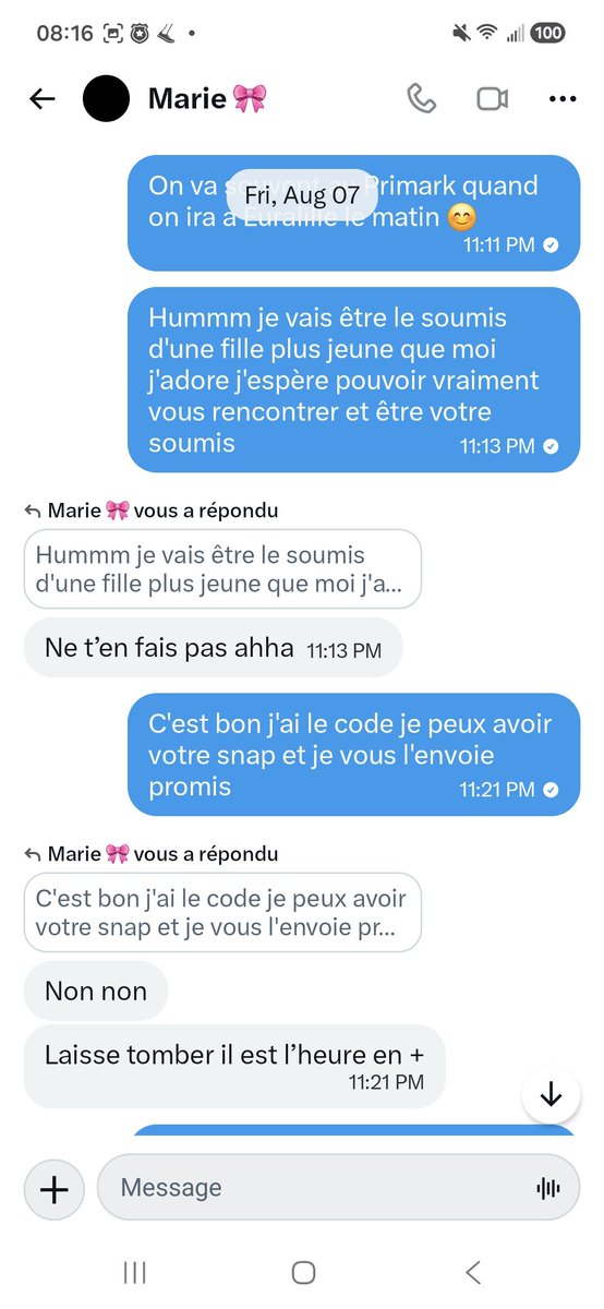 rtslavefac42382's tweet photo. Allez dénoncer cette personne @MarieDmzz car on devait faire un réel hier sur Lille et elle est pas venue je voulais pas lui donner le code avant mais elle ma afficher et dit que j'étais un menteur au final je le donne le code et après plus de réponse je pense arrêter https://t.co/ODt2Xh2qvQ