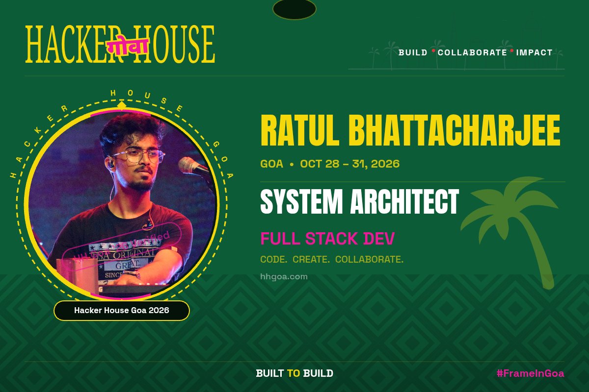RatulBhatt66409's tweet photo. Just minted my Builder ID for HH Goa 2026 - System Architect  era activated 🌴
Ready to build and vibe with the community.

You can claim yours from- https://t.co/5xvdI3KkpC

#FrameInGoa @HBuilderClub

https://t.co/x2LDfUqY7b https://t.co/RwCqqoSDCb