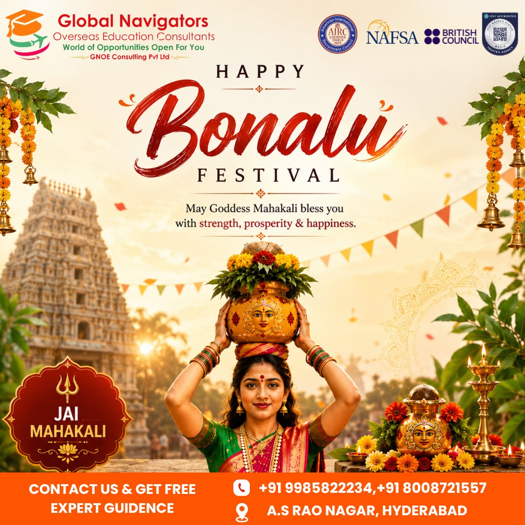 GlobalNavigato3's tweet photo. 🌼🙏 Happy Bonalu Festival! 🙏🌼
May Goddess Mahakali bless you and your family with strength, prosperity, happiness, and success. ✨

Global Navigators wishes everyone a joyful and blessed Bonalu Panduga! 🪔
#bonalucelebrations #traditionalvibes  #bonalu2026 https://t.co/yoA9Lg0fSo
