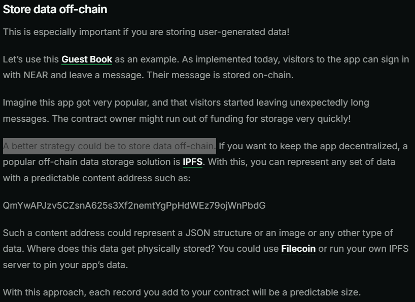ajki76's tweet photo. I mean, what else is there to say? 

You can't call block history crucial (imo it isn't , chains prune it) and then defend NEAR's setup, where a single company is the sole provider of the snapshots everyone actually uses to stand up an archival node. 

Basically, compromise FastNEAR and there's no trusted source left to pull history from. (Temu style solution, not even kidding.)

Let's not even get into what keeping history on ICP would mean,  a canister holds 500 GiB of state onchain, while NEAR's own docs tell you to keep your data offchain and store a hash instead.  (and still prunes the history🙄) 

I mean you can't make this up. Straight from NEAR's docs: build a guest book, and if the messages get too long, store them offchain.🤣

A guest book. Text. If that's already too much to keep onchain, what happens when you build something real an enterprise or social app with docs, images, video? None of it lives on NEAR. It's all IPFS, Filecoin, S3, with the chain holding a bunch of hashes.

One chain is built to hold and serve the data; the other tells you not to put it there in the first place.
https://t.co/aAXh09Kwub